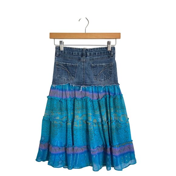 Y2K Teal and Purple Girls Denim Ruffle Skirt - Picture 2 of 7